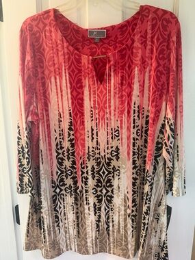 JM Collection Red Ombre Patterned Tunic with Black and Cream Accents